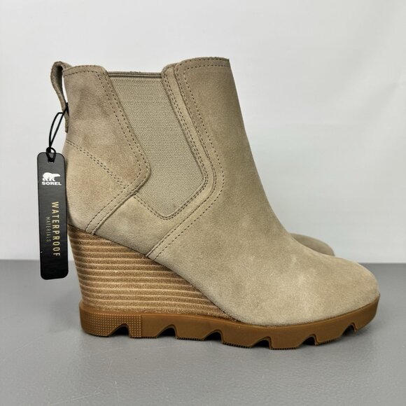 Sorel Shoes - Sorel Joan Uptown Chelsea Waterproof Suede Wedge Bootie Boots Sandy Tan Women 10